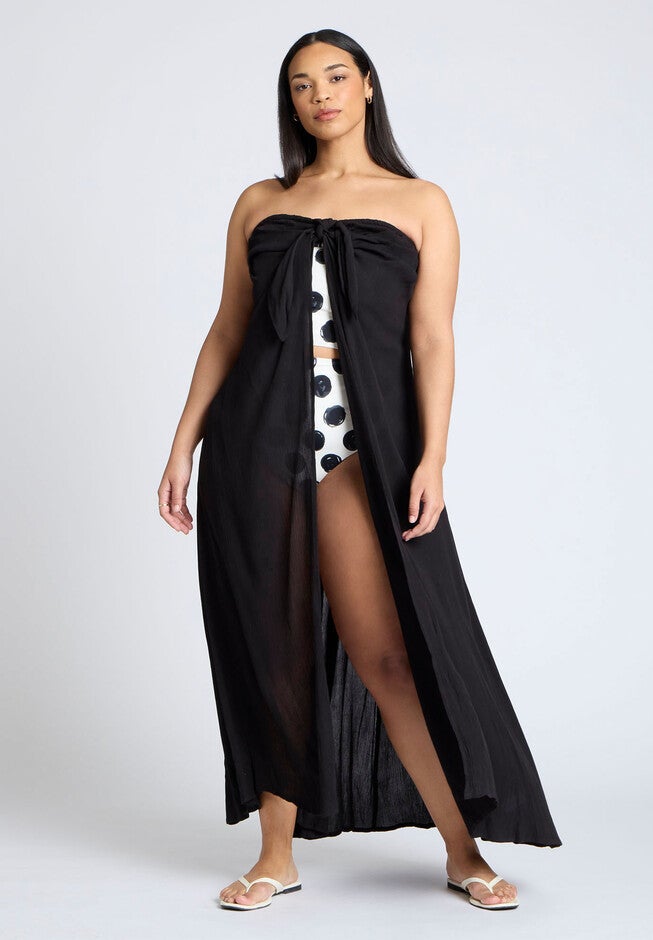 Tie Front Cover-Up, BLACK, alternate image number null