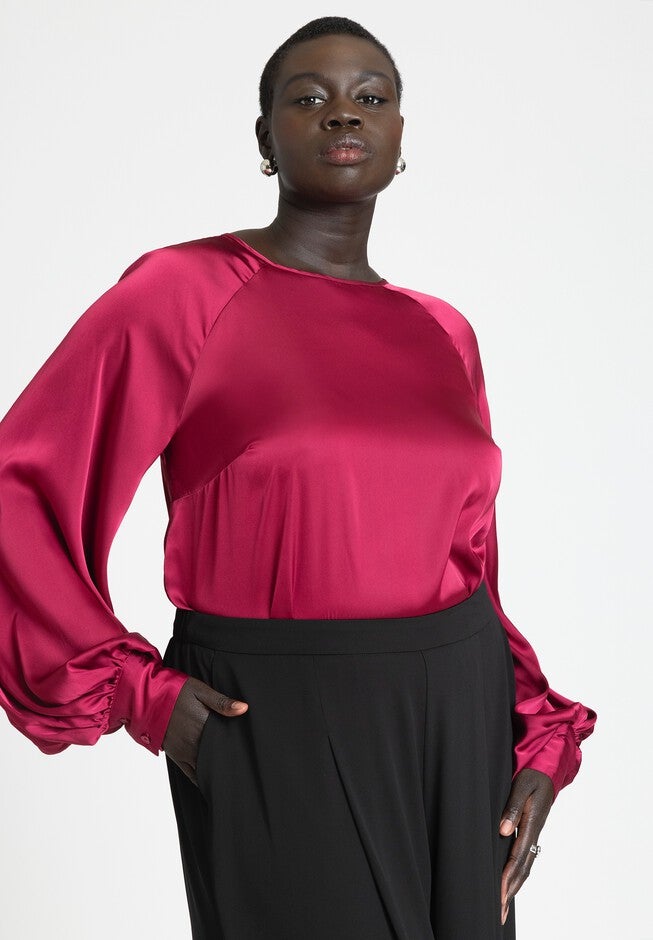 Poet Sleeve Blouse With Tie Back, BERRY CRUSH, hi-res image number null