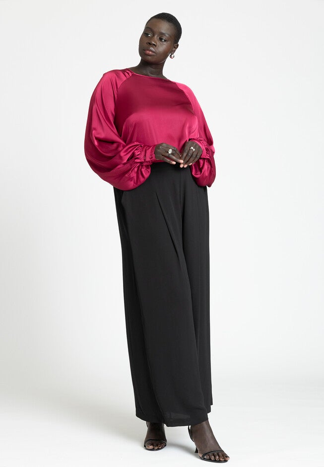 Poet Sleeve Blouse With Tie Back, BERRY CRUSH, alternate image number null