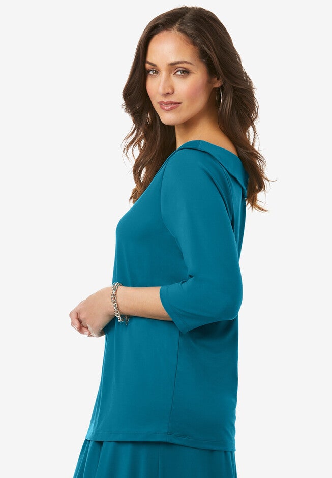 Fold-Over Boatneck Top, , alternate image number 2