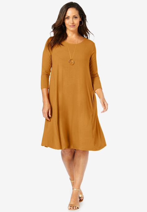 Three-Quarter Sleeve T-shirt Dress, RICH GOLD, hi-res image number null