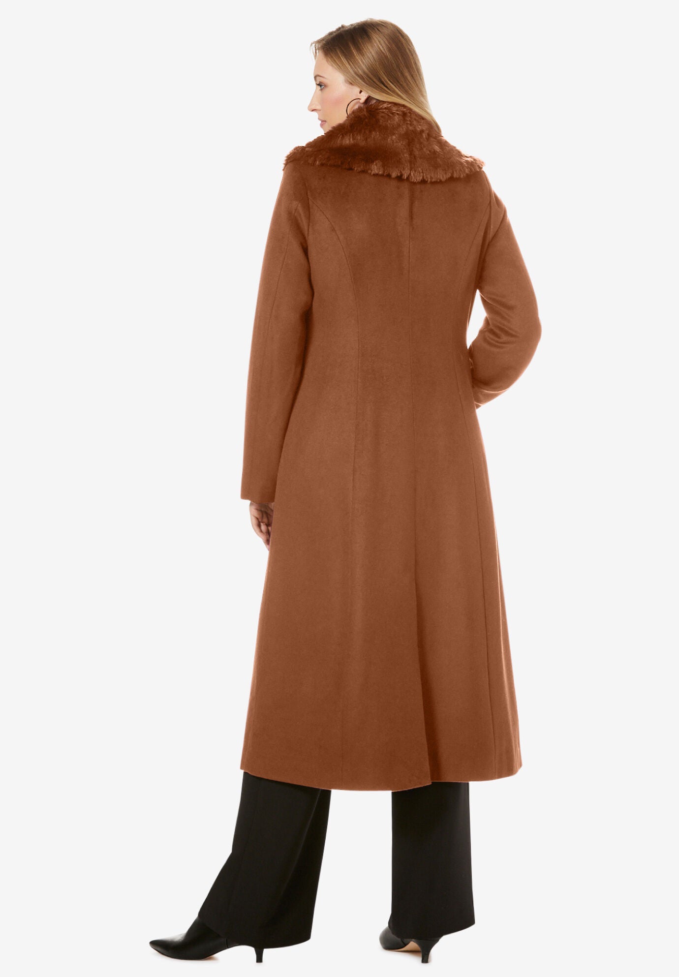 Wool blend coat with faux fur collar hot sale