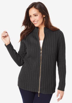 Ribbed Zipper Cardigan