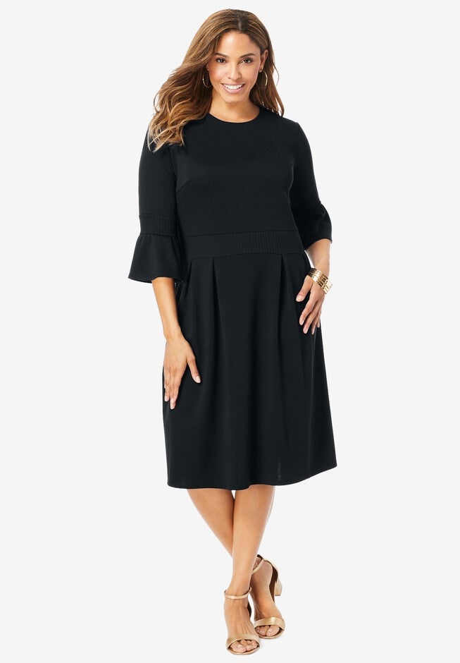 Ponte Fit & Flare Dress, BLACK, hi-res image number 0