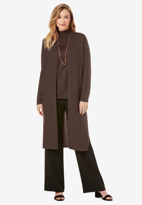 Cotton Cashmere Duster Sweater, CHOCOLATE, hi-res image number null