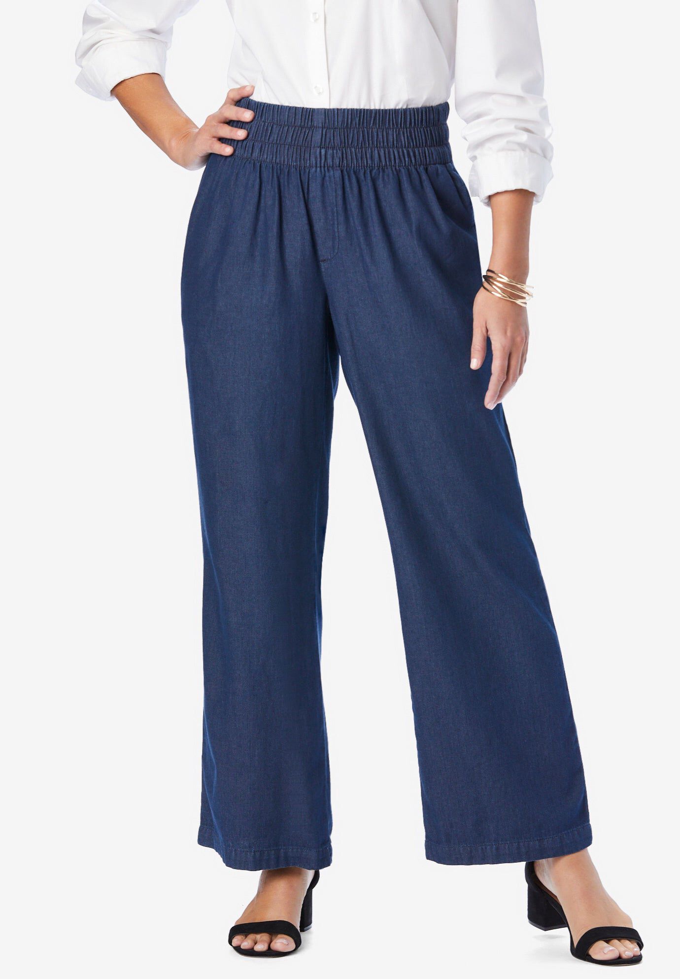 Chambray Wide Leg Pant, INDIGO, hi-res image number 0
