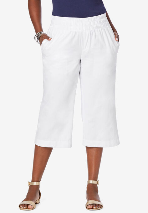 Wide-Leg Crop Chambray Pants, WHITE, hi-res image number null