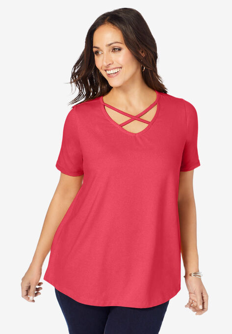 Crisscross Strap Tee, VIBRANT WATERMELON, hi-res image number null