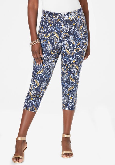 Comfort Waist Capris, NAVY PAISLEY, hi-res image number null