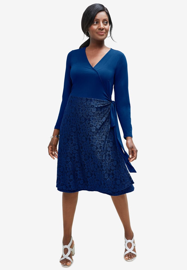 Long Sleeve Wrap Dress, EVENING BLUE, hi-res image number 0