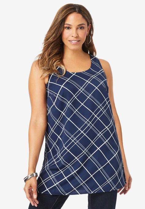 Georgette Tunic Tank, NAVY BIAS STRIPE, hi-res image number null