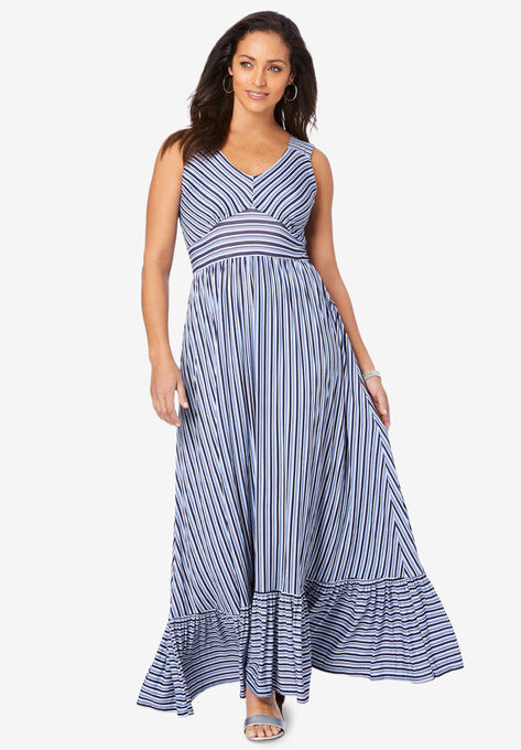 Stripe Tiered Maxi Dress, BLUE STRIPE, hi-res image number null