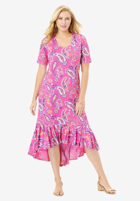 Everyday Knit Flounce Hem Maxi Dress, TROPICAL RASPBERRY PLAYFUL PAISLEY, hi-res image number null