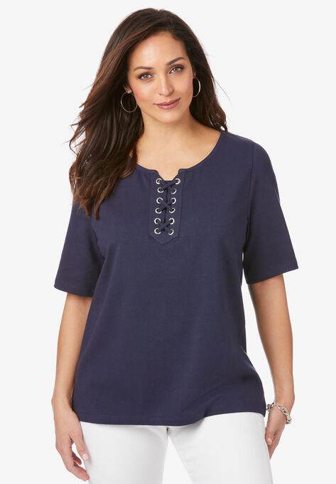 Lace Up Tee, NAVY, hi-res image number null