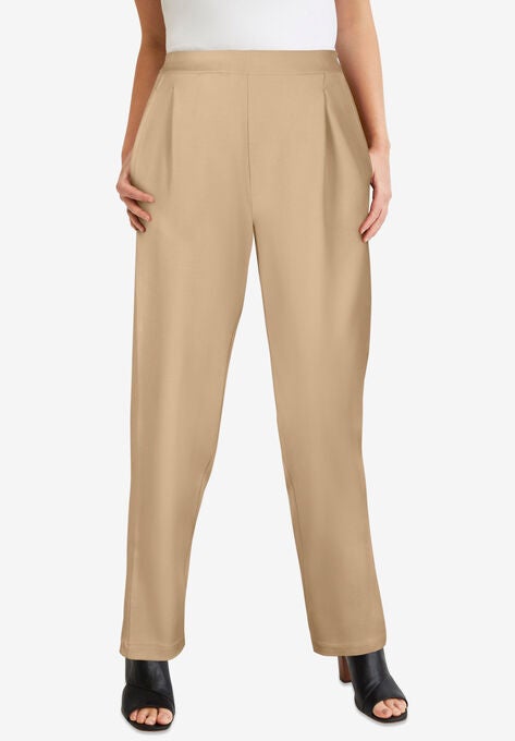 Knit Crepe Straight Leg Pants, NEW KHAKI, hi-res image number null