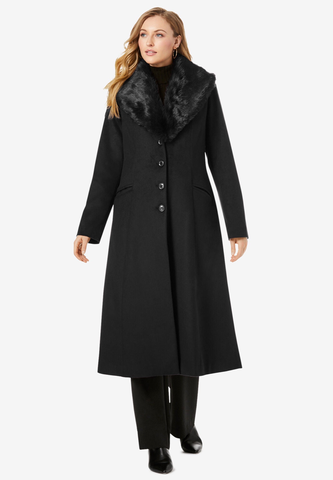 Wool blend faux fur shawl shop collar coat