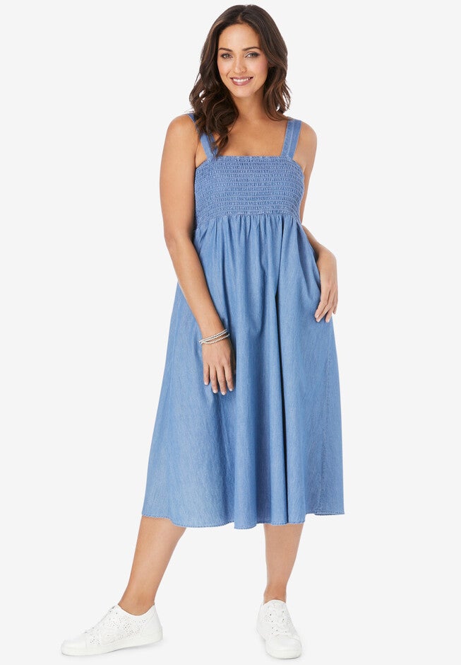 Lite Denim Midi Dress, LIGHT WASH, hi-res image number 0