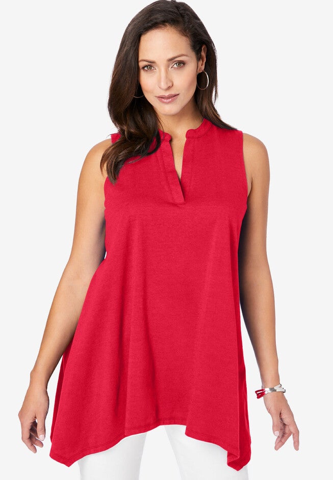 Stretch Knit Pointed Tunic, VIVID RED, hi-res image number null