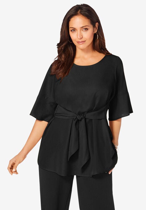 Tie-Front Tunic, BLACK, hi-res image number null