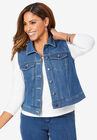Cropped Denim Vest, MEDIUM STONEWASH, hi-res image number null