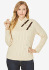 Buckle-Trim Turtleneck, OATMEAL, hi-res image number null