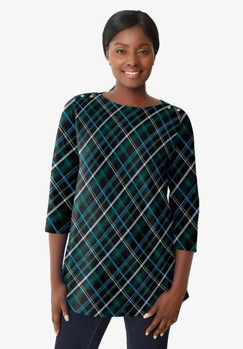 Boatneck Tunic, EMERALD GREEN PLAID, hi-res image number null