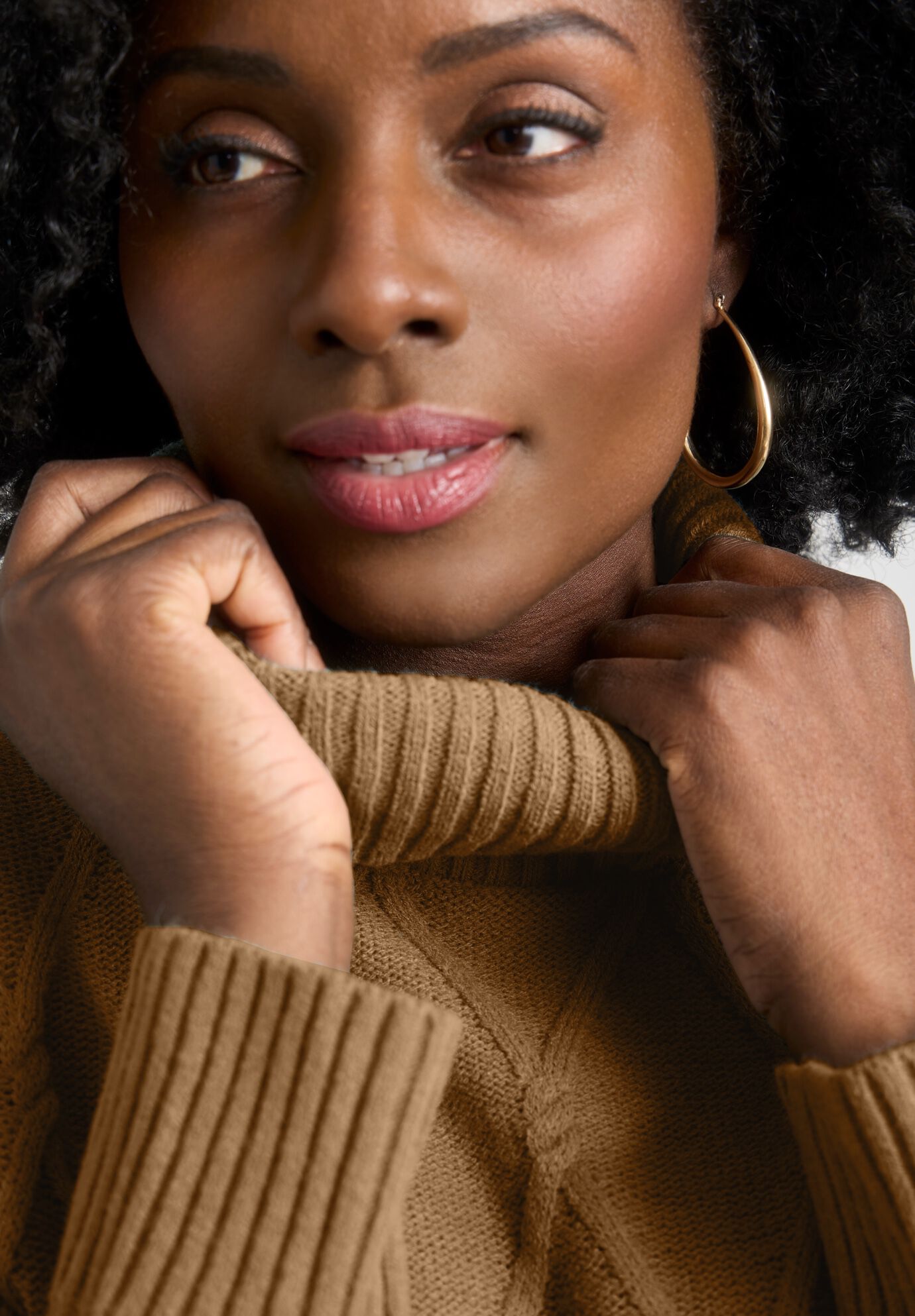 Cable Turtleneck Sweater, BROWN MAPLE, alternate image number 3