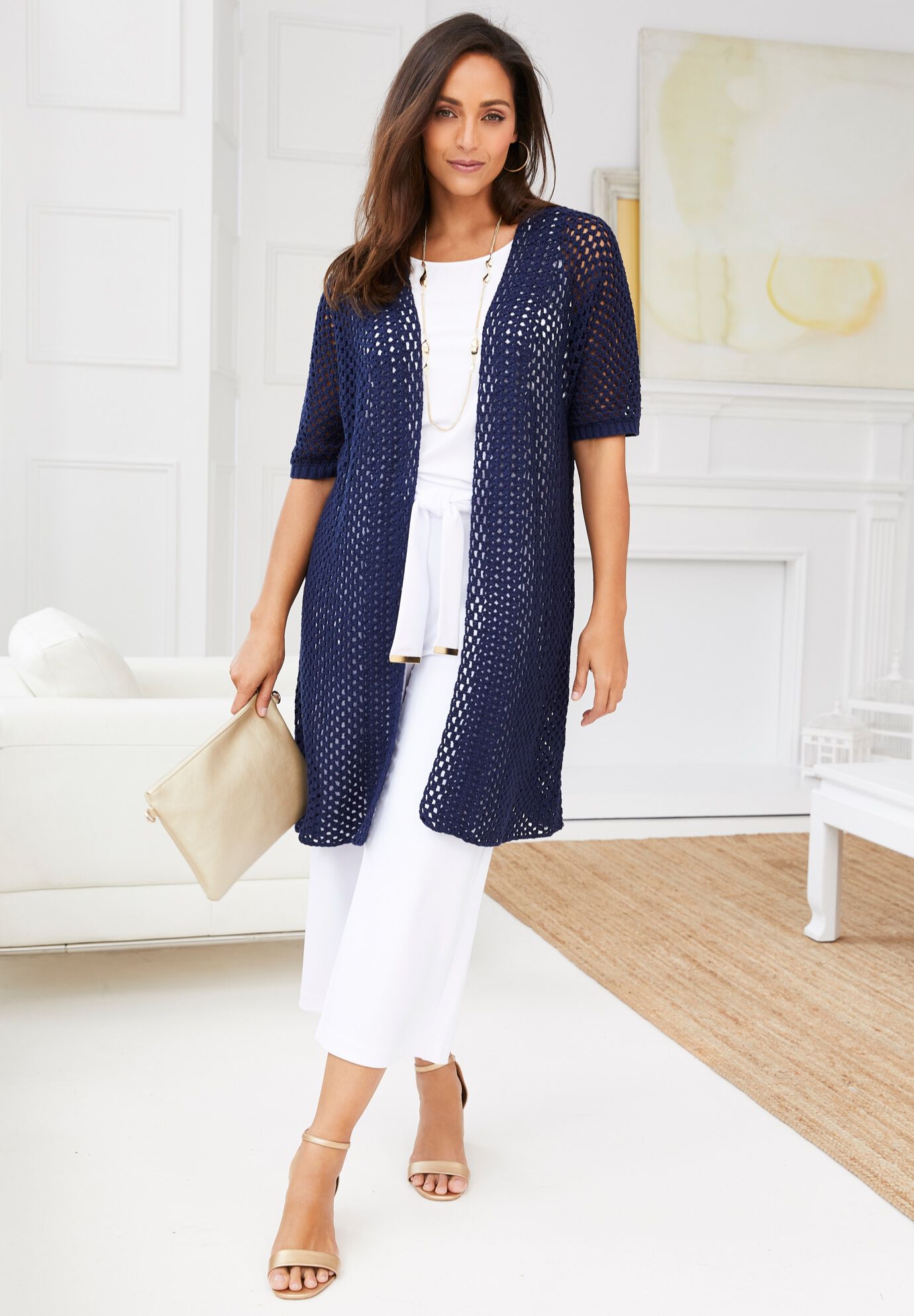 Crochet Long Cardigan, , alternate image number 3