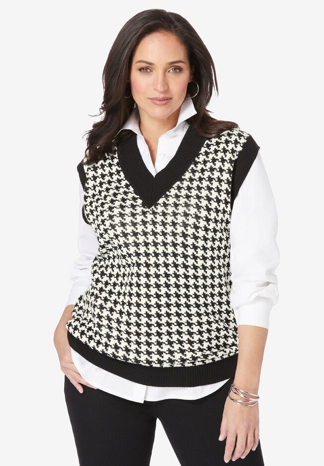 Sweater Vest, IVORY HOUNDSTOOTH, hi-res image number 0