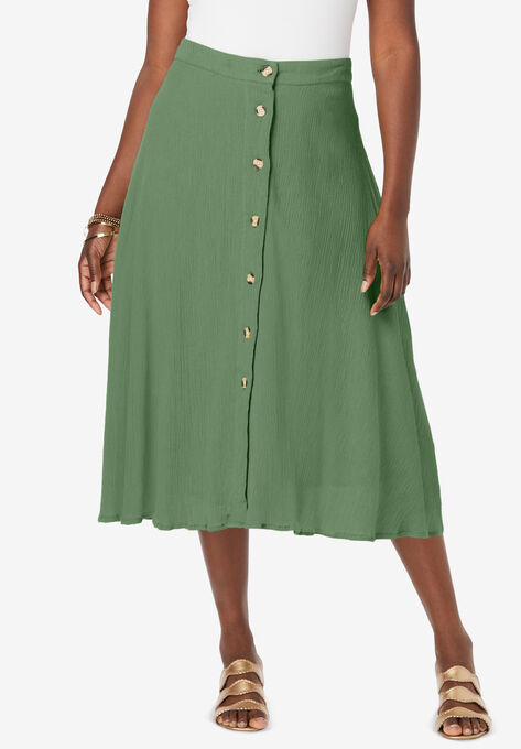 Button-Front Midi Skirt, OLIVE DRAB, hi-res image number null