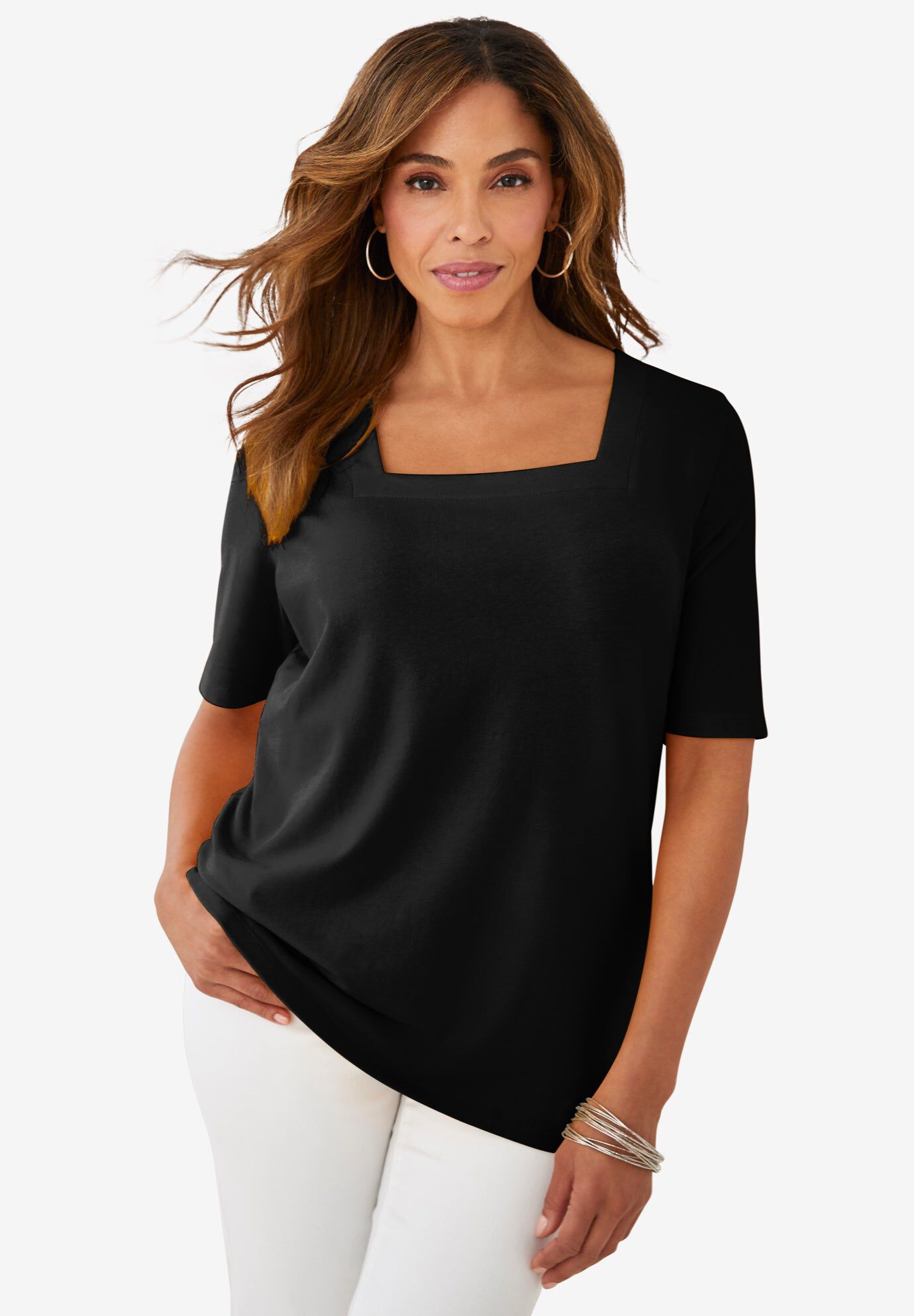 Stretch Cotton Square Neck Tee