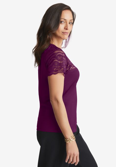Lace Neckline Top, , alternate image number null