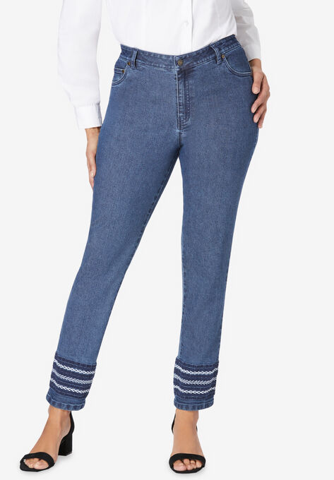 True Fit Straight Leg Jeans, MEDIUM STONEWASH BRAIDED STRIPE, hi-res image number null