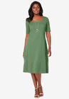 Square Neck Midi Dress, OLIVE DRAB, hi-res image number 0