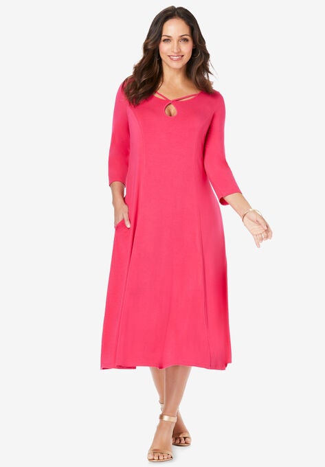 Twisted Keyhole A-line Dress, PINK BURST, hi-res image number null