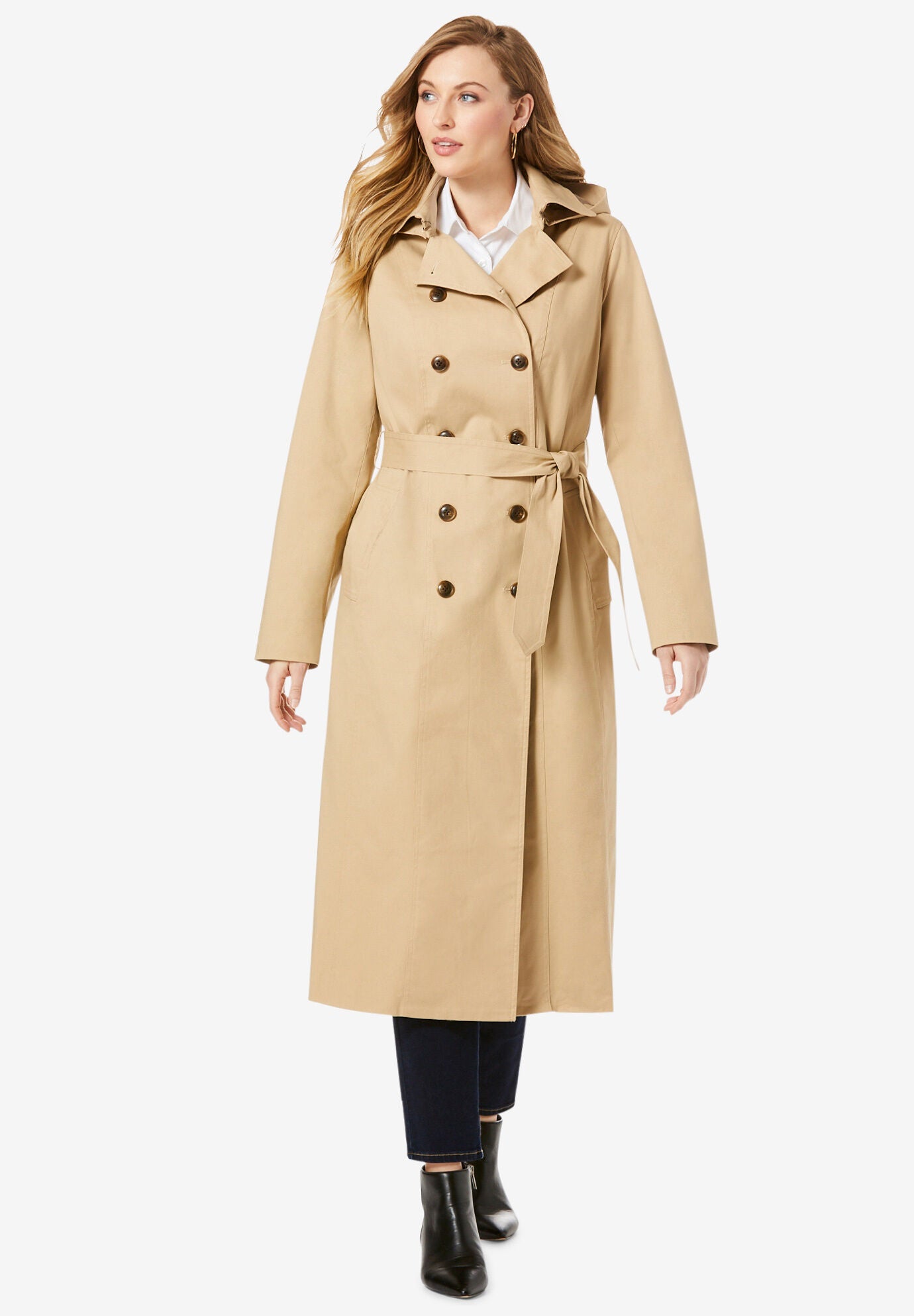 double breasted long trench coat