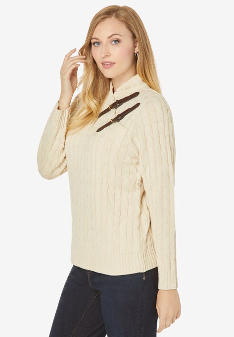 Buckle-Trim Turtleneck, , alternate image number null