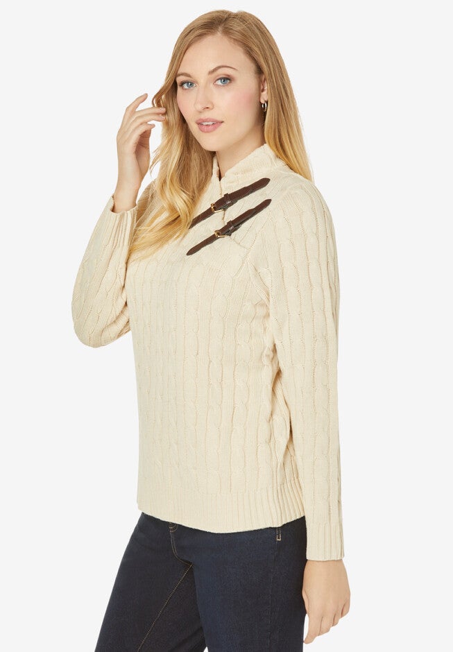 Buckle-Trim Turtleneck, , alternate image number null