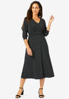 Slit Sleeve Midi Dress, BLACK BOLD DOT, hi-res image number 0