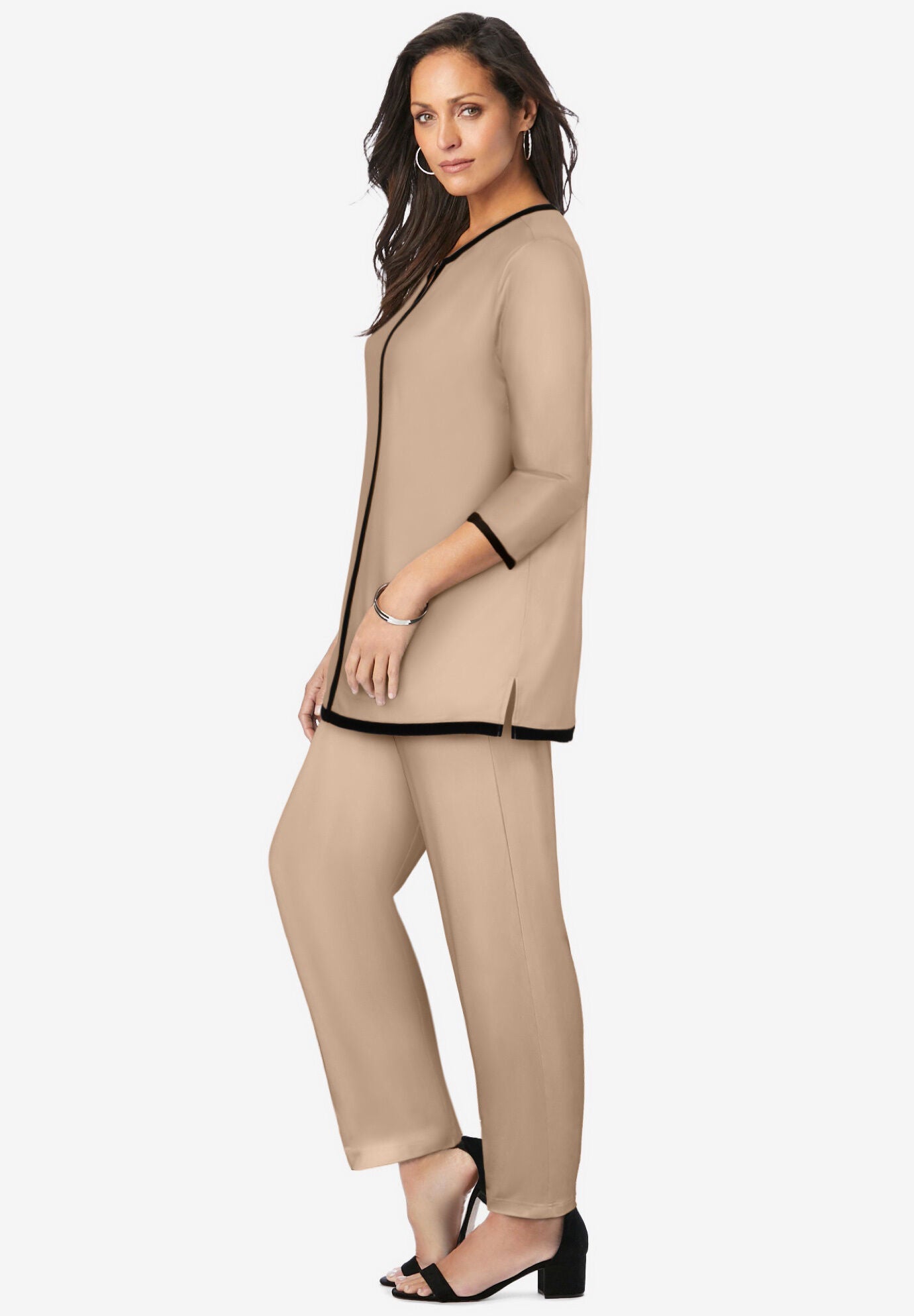 2-Piece Stretch Knit Notch Neck Pant Set, , alternate image number 2
