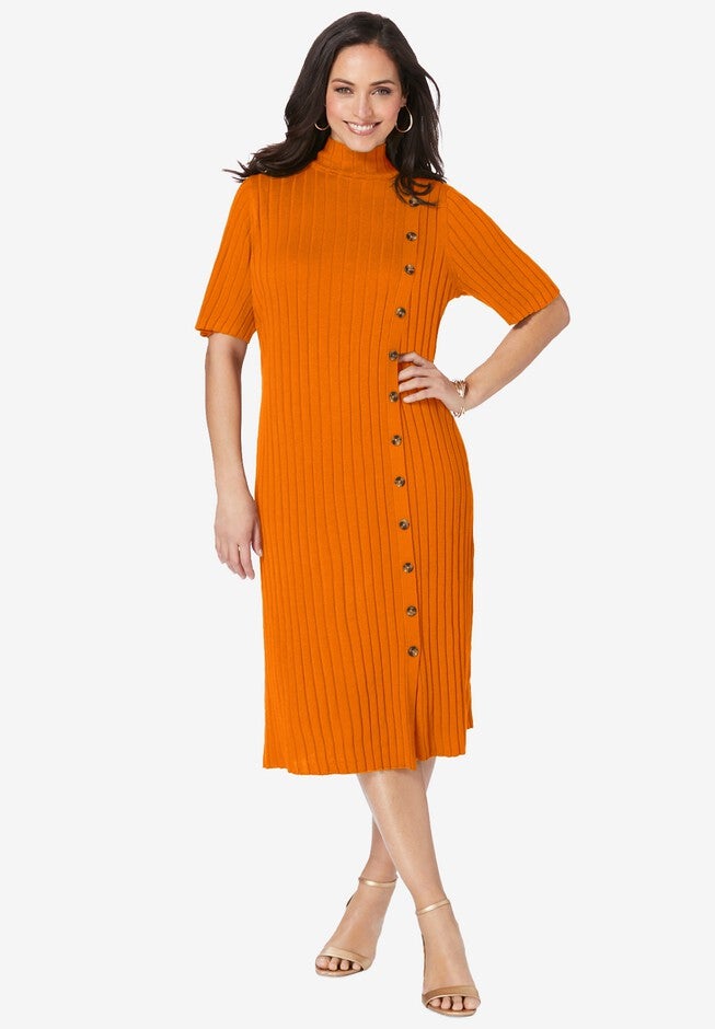 Button Front Sweater Dress, ULTRA ORANGE, hi-res image number null