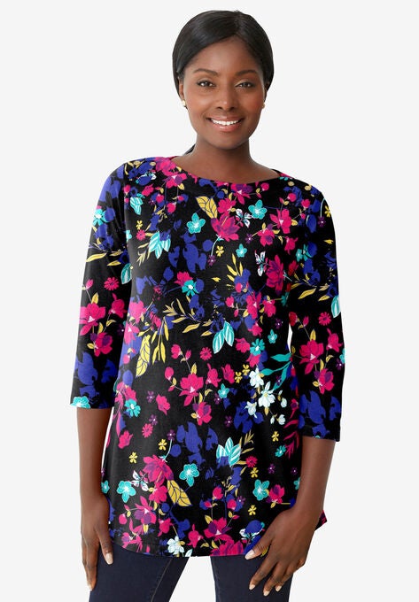 Boatneck Tunic, BLACK GARDEN, hi-res image number null