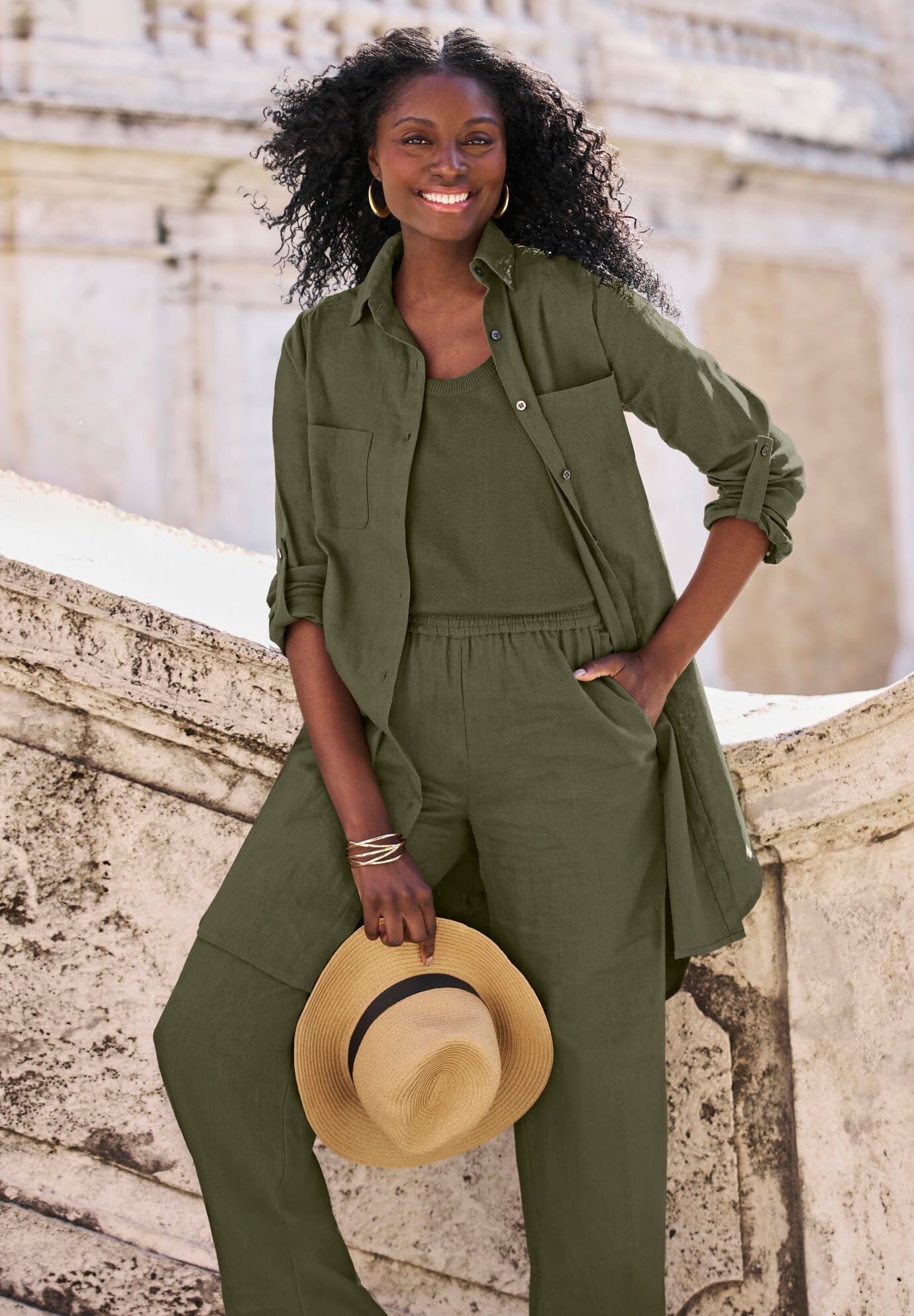 Linen Mega Tunic, DARK OLIVE GREEN, hi-res image number 0