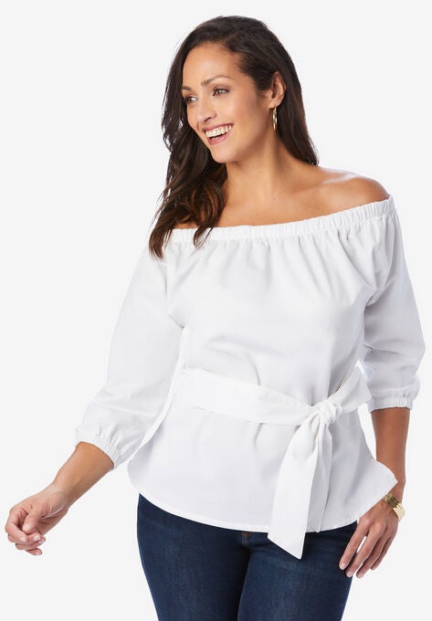 Off-The-Shoulder Denim Tunic, WHITE, hi-res image number null