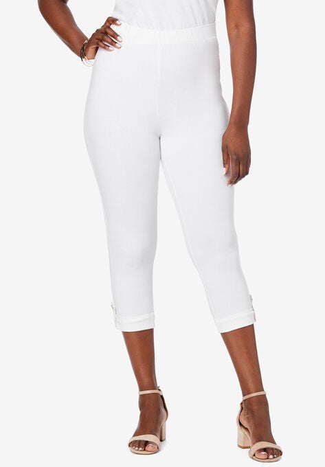 Cuffed-Bottom Capri, WHITE, hi-res image number null