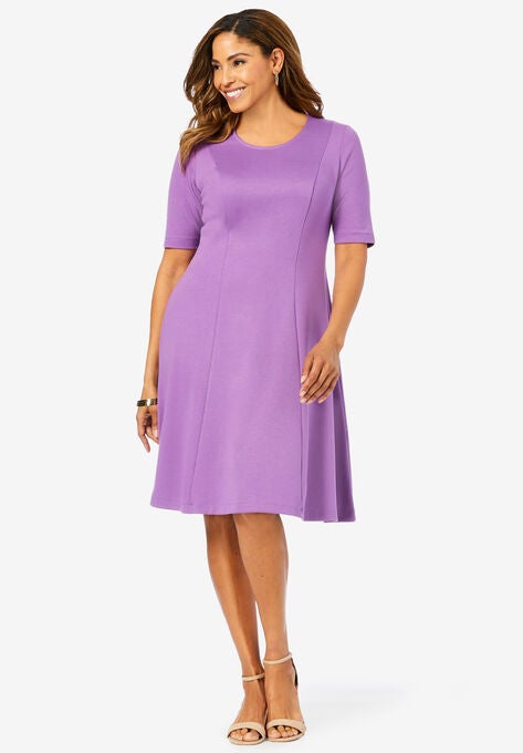 Ponte Flare Dress, BRIGHT VIOLET, hi-res image number null