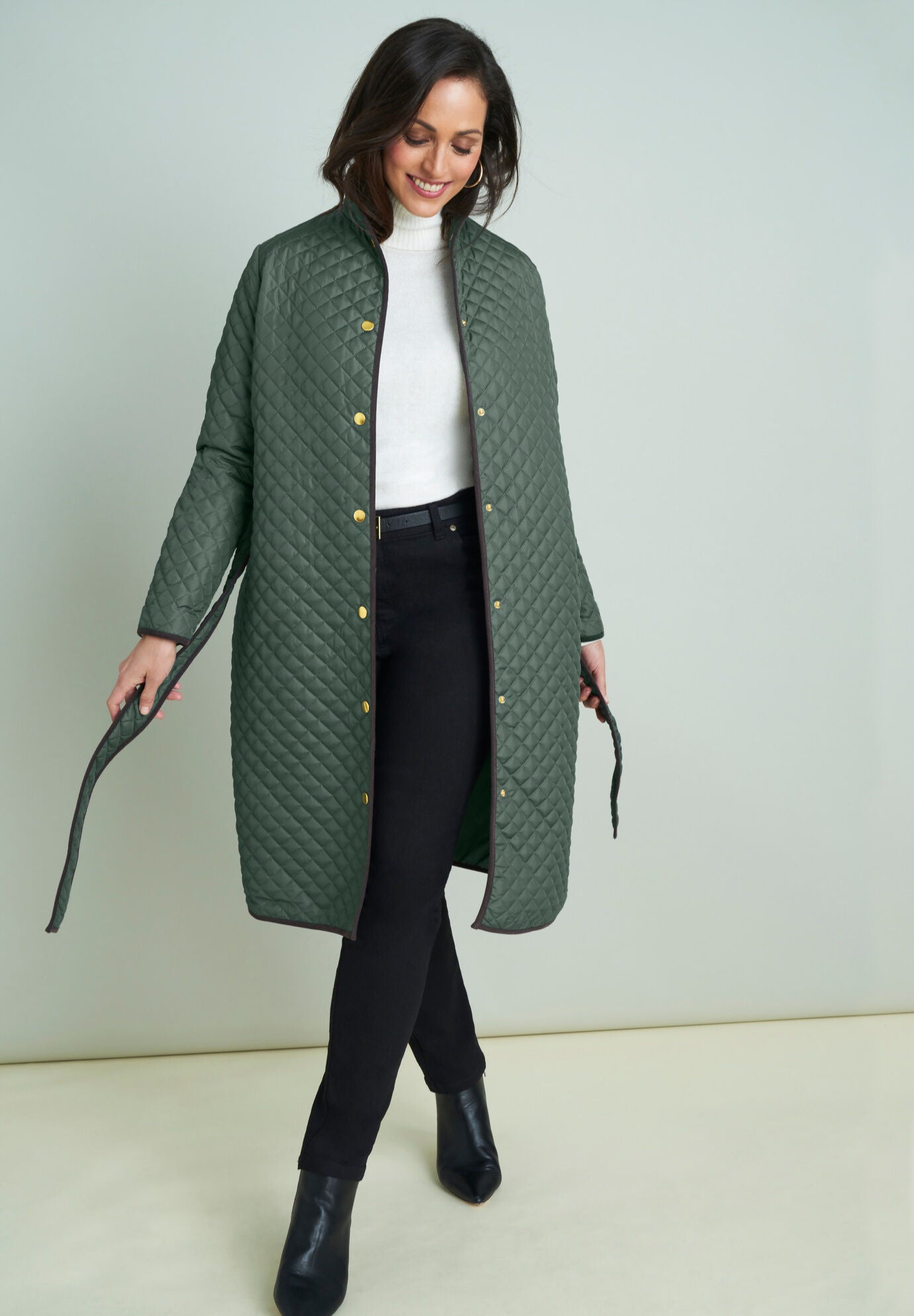 Quilted Collarless Long Jacket, , alternate image number 3