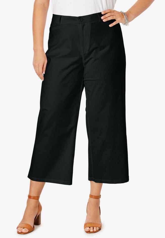 Wide-Leg Stretch Poplin Crop Pant, BLACK, hi-res image number null
