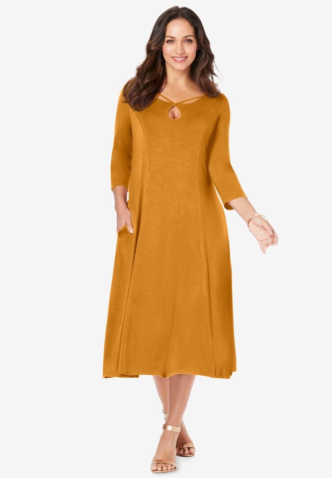 Twisted Keyhole A-line Dress, RICH GOLD, hi-res image number 0