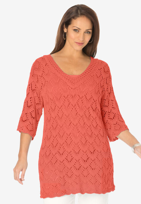 Pointelle Sweater, DUSTY CORAL, hi-res image number null